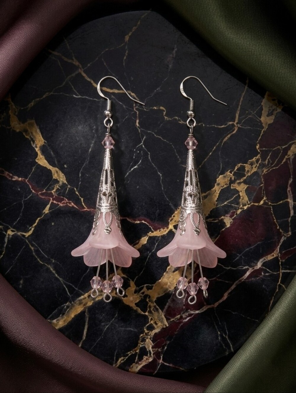 Pink Trumpet Flower Drop Earrings Victorian Cottagecore Fairycore Coquette Girl